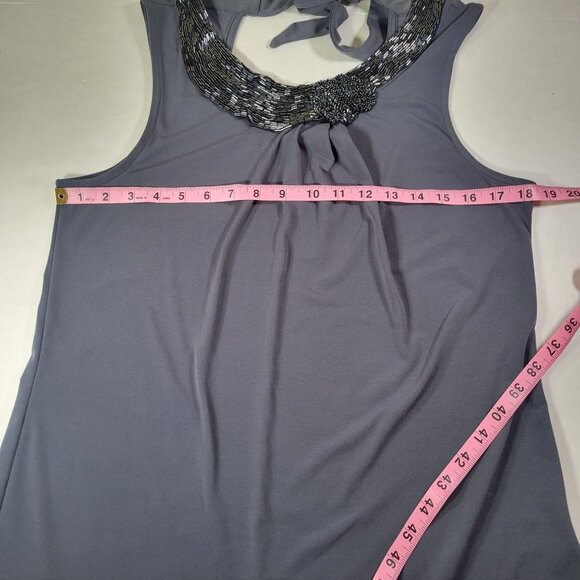 Banana Republic Women Embellished Sleeveless Beaded Neck Tank Top Gray Size L - Picture 6 of 7